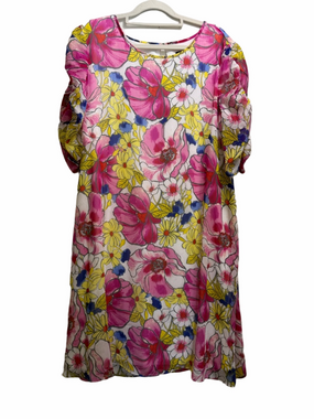 DKNY Pink & Yellow Multi Flowy Floral Dress Size 14